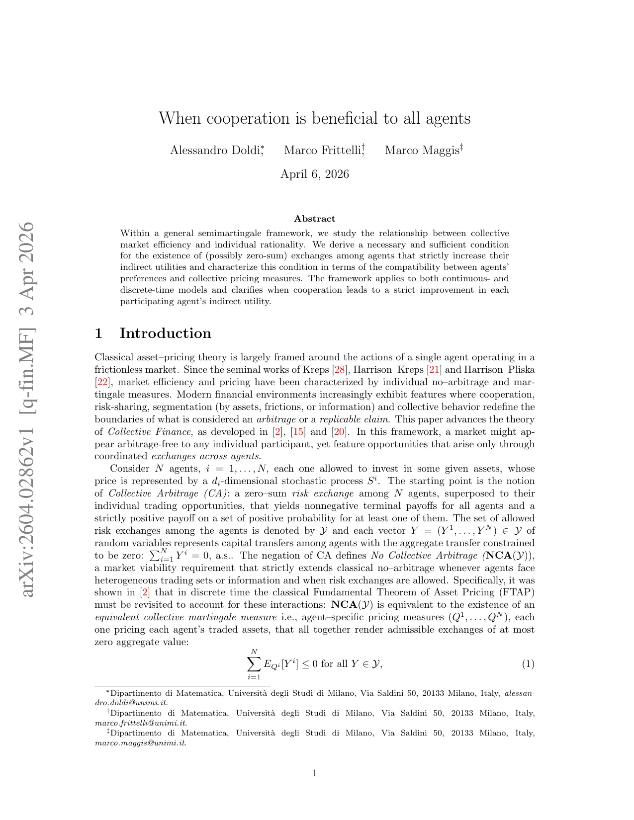 First page of When cooperation is beneficial to all agents