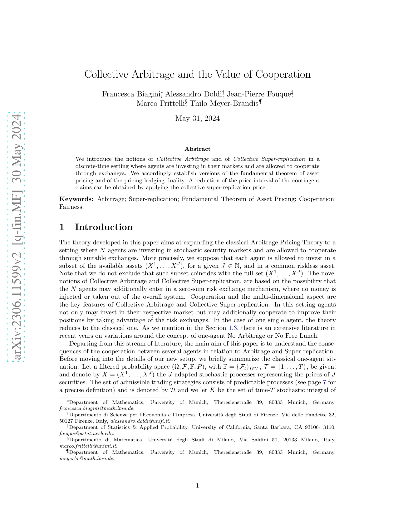 First page of Collective arbitrage and the value of cooperation