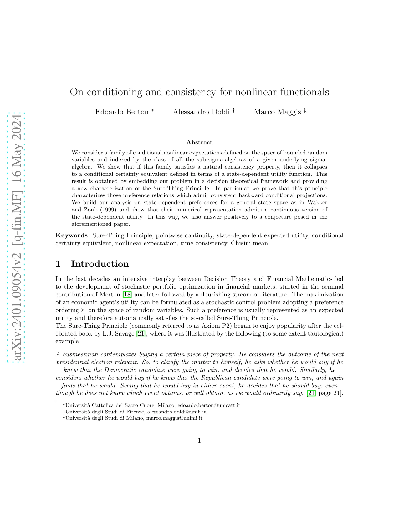 First page of On conditioning and consistency for nonlinear functionals